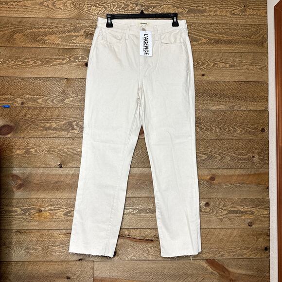 L'Agence High Rise Straight Leg Jeans in Oatmeal Color Size 25 NWT - Picture 1 of 4